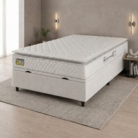 Cama Box Baú Casal Colchão Espuma D33 Pillow Top New Millenium 138x188x60cm Branco Hellen