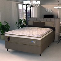 Cama Box Casal King Colchão Molas Ensacadas Guarda Costas Alameda 193x203x68cm Suede Marrom/Branco