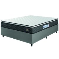 Cama Box Casal Queen Colchão Espuma D33 Pillow Top Millenium 158x198x57cm Suede Cinza/Branco Hellen