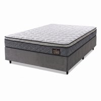 Cama Box Casal Queen Colchão Espuma D33 Pillow Top Millenium 158x198x57cm Suede Cinza/Branco Hellen
