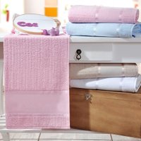 Toalha de Lavabo Ponto Russo Algodão 30x50 Rosa