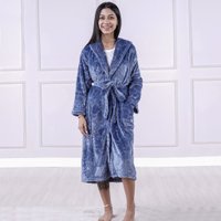 Roupão Microfibra Flannel  Relieve com Bolso Extra Macio Safira - G