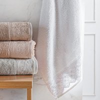 Toalha de Rosto Broderie 100% Algodão 400g/m² 50x75cm  Branco/Lilás