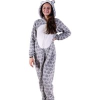 Pijama Macacão Plush Adulto Feminino Quentinho e Divertido Urso - P