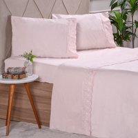 Jogo de Cama Queen 4 Pçs Broderie Bordado Inglês Baunilha