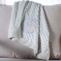 Manta Bebê Dots Camada Dupla de Plush 100x70 com Bordado Ursinho Lua