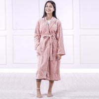 Roupão Microfibra Flannel  Relieve com Bolso Extra Macio Rosa Blush - P