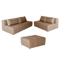 Sofá Modular 2 e 3 Lugares com Puff Soho Linho Bege