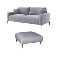 Sofá 2 Lugares com Molas Ensacadas 170 cm e Puff Unne Linho Cinza