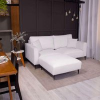Sofá 3 Lugares com Molas Ensacadas 200 cm e Puff Unne Bouclé Off White
