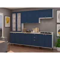 Cozinha Iluminata Com 5 Módulos Branco Azul