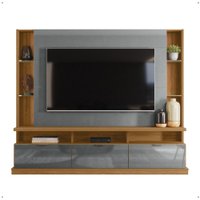 Estante Home 2,07m Organizador Sala TV Até 70Polegadas Iluminação Led Prateleiras de vidro 3PortasFreijó/Cinza -RPM