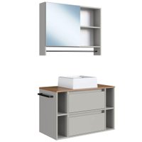 Espelheira e Gabinete Suspenso com Cuba 80cm Mel Arenas PRODDY