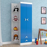 Guarda-Roupa Infantil Trento 2 Portas 2 Gavetas Branco/Azul Brilho - Atualle Móveis