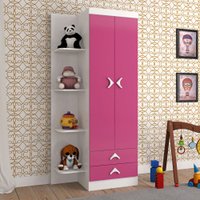 Guarda-Roupa Infantil Trento 2 Portas 2 Gavetas Branco/Rosa Brilho - Atualle Móveis