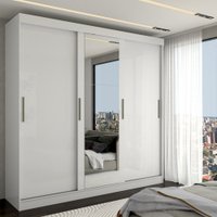 Guarda-Roupa Casal Katy 3 Portas 2 Gavetas com Espelho Branco - Pnr Móveis