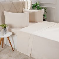 Jogo de Cama Solteiro Serenitá 3 Pçs Bordado Festonê 88x188x30cm Sand