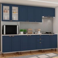 Cozinha Modulada 5 Peças Azul com Cristaleira 100% Mdf