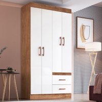 Guarda-Roupa Solteiro Cordova 4 Portas 2 Gavetas Off White Nogueira - Doripel