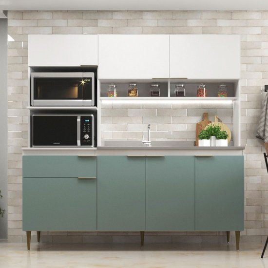 Cozinha Compacta Zafira 7 Portas 1 Gaveta Branco/Grey - Deibe Móveis