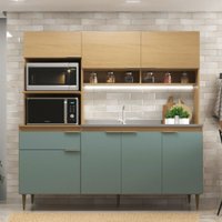 Cozinha Compacta Zafira 7 Portas 1 Gaveta Nogal/Grey - Deibe Móveis