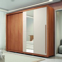 Guarda Roupas Casal Com Ripado e Espelho 2 Portas 4 Gavetas Madeirado/Off White Eloa Caemmun Guarda Roupas Casal Com Ripado e Espelho 2 Portas 4 Gavetas Madeirado/Off White Eloa Caemmun