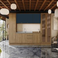 Cozinha Modulada Celeste Kappesberg 100% MDF Nogueira/Azul 7 Peças