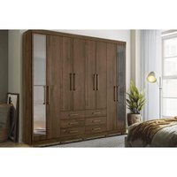 Guarda Roupa Casal 8 Portas (2 c/ Espelho) e 6 Gavetas c/ Pés Master 8.6 Jatobá - Santos Andirá