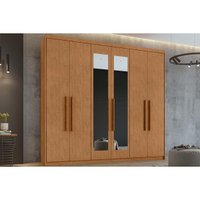 Guarda Roupa Casal 6 Portas (2 c/ Espelho) e 5 Gavetas Áries Amêndoa - Lopas