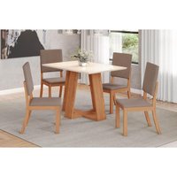 Sala de Jantar Completa Lins c/ Tampo Madeirado 120x80cm e 4 Cadeiras Milla Nature/Off White - Suede Marrom - Henn