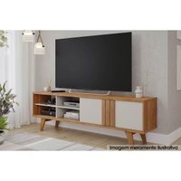 Rack Bancada p/ TV até 60 Pol Paraty c/ 1 Porta e 4 Nichos 180cm Cinamomo/Off White - Permóbili