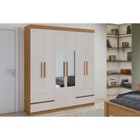 Guarda Roupa Solteiro 6 Portas (2 c/ Espelho) e 4 GavetasZeus Amêndoa/Off White - Lopas