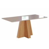 Mesa de Sala Jantar Patricia c/ Tampo Madeirado c/ Vidro 130X80cm Nature/Off White - Cimol
