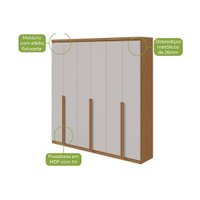 Guarda Roupa Casal 6 Portas (2 c/ Espelho) e 4 Gavetas Alonzo New Amêndoa/Off White - Lopas