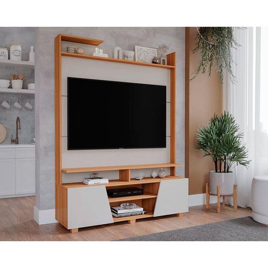 Home p/ TV até 55 Pol Master c/ 2 Prateleiras e Pés 135x183cm Off White/Nature - Permóbili