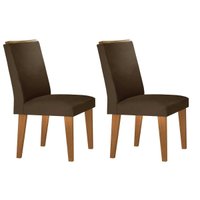 Cadeira Sala de Jantar Lunara Kit 2 Unidades Madeira Capuccino/Suede Marrom - Rufato
