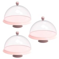 Kit 3 Porta Bolos Tortas 25cm Rosa com Cúpula e Pé Café Hotel Padaria Bubble Crippa