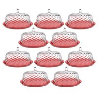 8 Porto Bolos com Cúpula 30cm Torta Doces Crippa Confeitaria Hotel Vermelho Transparente