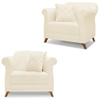 Kit 2 Poltronas Decorativas Retro Polo Linho Natural Ezz