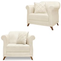 Kit 2 Poltronas Decorativas Retro Polo Linho Perola Ezz