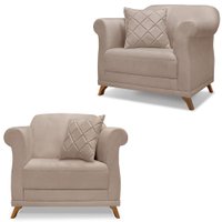 Kit 2 Poltronas Decorativas Retro Polo Linho Areia Ezz