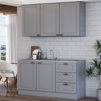Cozinha Americana Compacta Califórnia 5 Portas 3 Gavetas Cinza - Panorama Móveis
