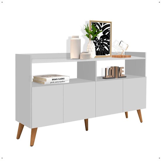 Buffet Master 4 Portas Pés Palito Madeira Nicho Organizador Aparador Grande Sala Jantar Branco - Lojas RPM