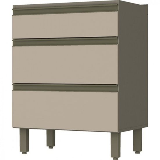 Balcão Henn Connect Com 3 Gavetas Sem Tampo 60 cm C63-35 Duna/Cristal