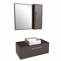 Gabinete de 80cm Alice Grafite com Espelheira e Cuba Branca Em Mármore Sintético Armário Suspenso com 1 Porta