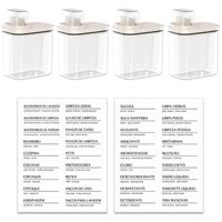 4 Dispensers para Sabão Líquido Amaciante 1,5L Flow e Etiquetas Identificadoras Ou