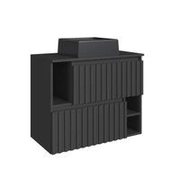 Gabinete De Banheiro Suspenso 75cm Luiza Grafite Cuba Preta e 2 Portas Basculante