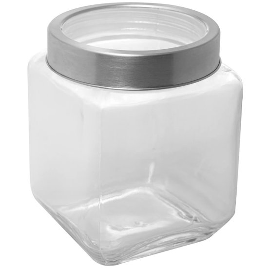 Pote de Vidro 1,2L Gastro Lyor C/ Tampa Metal Prata Porta Mantimentos Alimentos