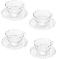 Jogo Com 4 Xícaras de Chá com Pires Café 180ml Cristal Wolff Pearl Incolor Mesa Posta