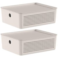 Kit Com 2 Caixas Organizadoras com Tampa Ou 27x22x9cm Cesto Organizador 5,4L Bege Flow